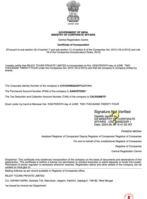 Incorporation Certificate 2